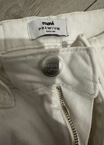 Beyaz Kadın Denim Pantolon Regular Fit - Görsel 5