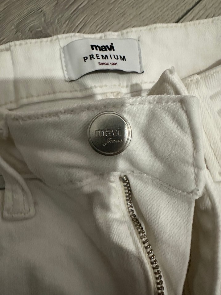 Beyaz Kadın Denim Pantolon Regular Fit - Görsel 5