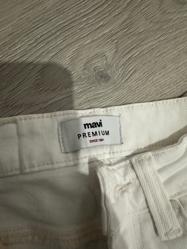 Beyaz Kadın Denim Pantolon Regular Fit - Görsel 3