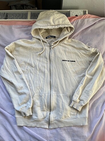 Fermuarlı sweatshirt ekru
