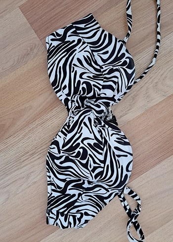m Beden Zebra Desenli Bohem Tarzı Bikini Üstü