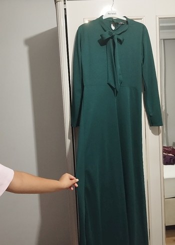 Diger Yeşil Uzun Kollu Yaka Detaylı Elbise