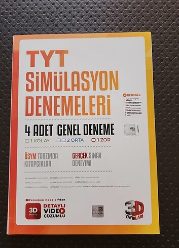 3D YAYINLARI 4'LÜ TYT DENEMESİ 2024 (SADECE 3. DENEME EKSİK)