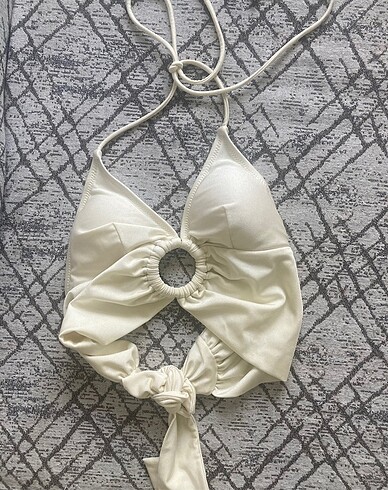 xs Beden Bej halkalı bikini üstü