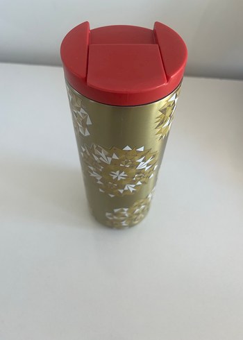 Altın Renkli Desenli Termos Bardak