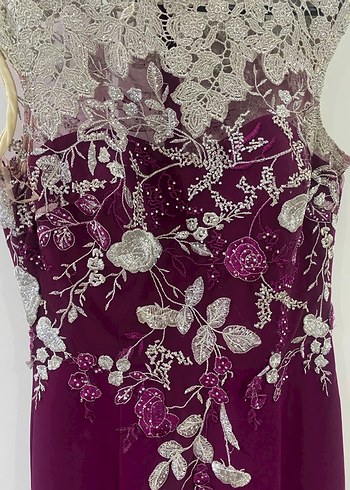 Bordo Dantelli Uzun Abiye Elbise - Görsel 2