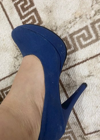 Mavi Kürklü Stiletto Topuklu Kadın Ayakkabı - Görsel 2