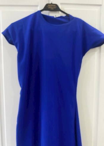 Mavi Kısa Kollu Midi Elbise - Görsel 3