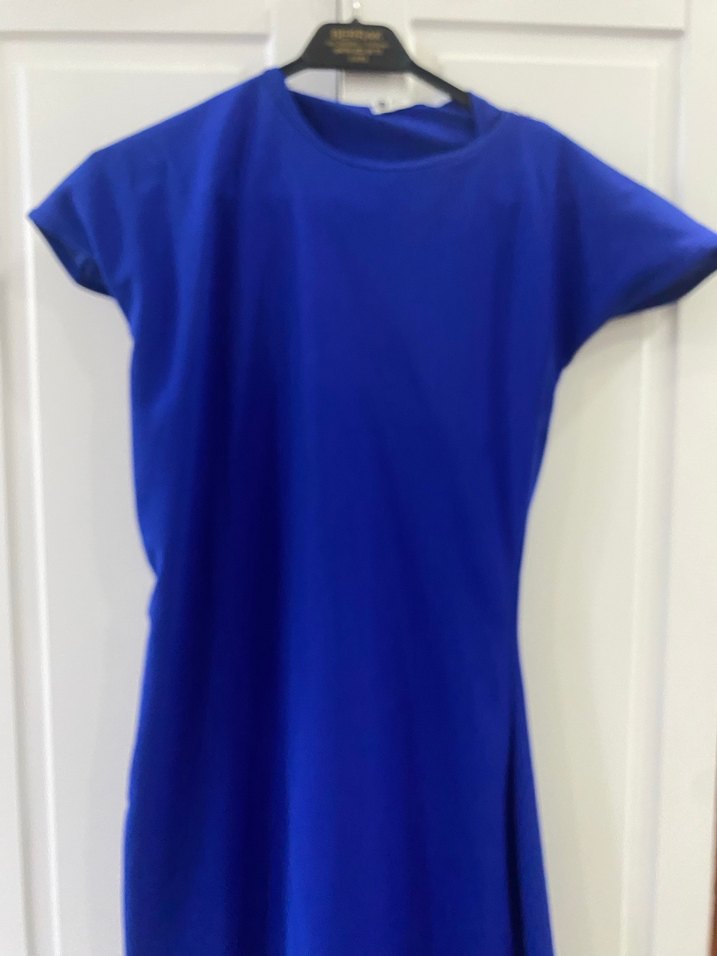 Mavi Kısa Kollu Midi Elbise - Görsel 3