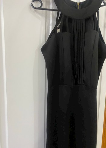 Siyah Yüksek Yakalı Uzun Kadın Abiye Elbise - Görsel 2