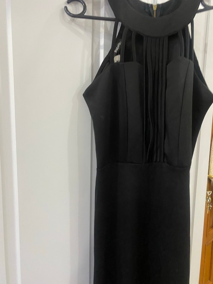 Siyah Yüksek Yakalı Uzun Kadın Abiye Elbise - Görsel 2