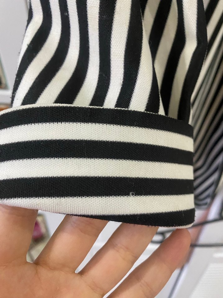 Kadın Siyah Beyaz Çizgili Midi Blazer - Görsel 2