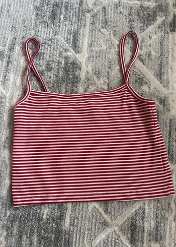 Kırmızı Çizgili Mini Örgü Crop