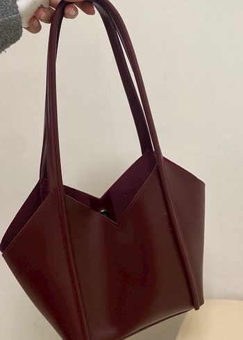Bordo Deri Kadın Çanta Minimalist Tasarım shule bags - Görsel 2