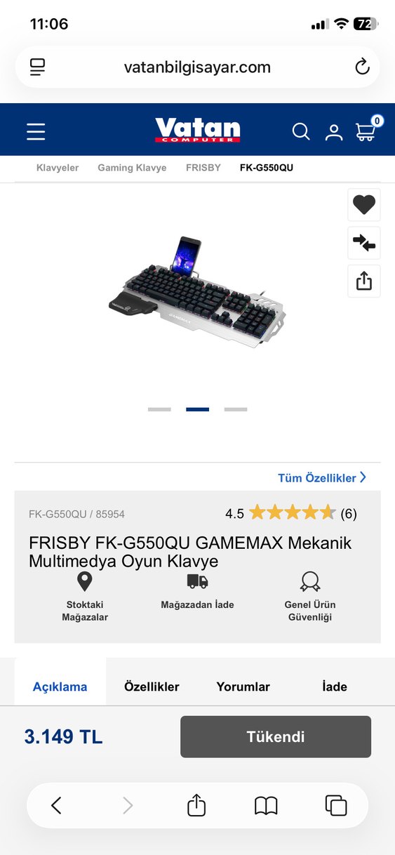 GAMEMAX Çok Renkli LED Mekanik Klavye - Görsel 5