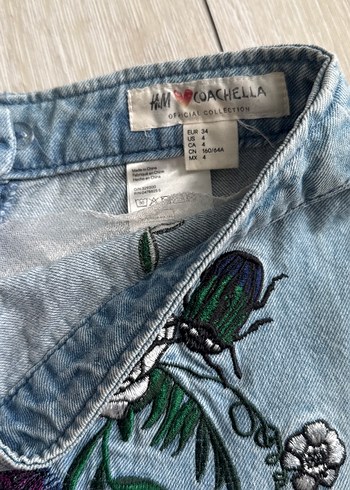 34 Beden mavi Renk Nakışlı Mavi Denim Mini Etek