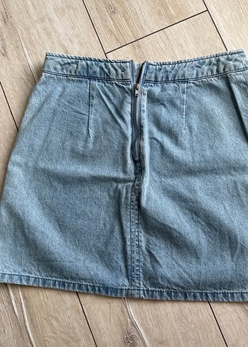 H&M Nakışlı Mavi Denim Mini Etek