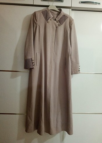 Düğmeli pudra renkli uzun pardesü mevsimlik - Görsel 2