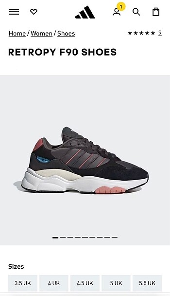 38,5 Beden siyah Renk Adidas Retropy F90