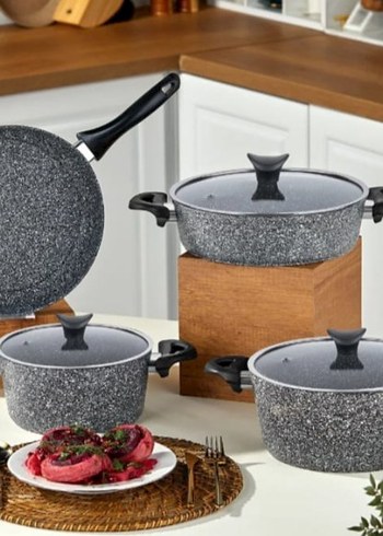 Siyah Granit Görünümlü Tencere ve Tava Seti - Görsel 5