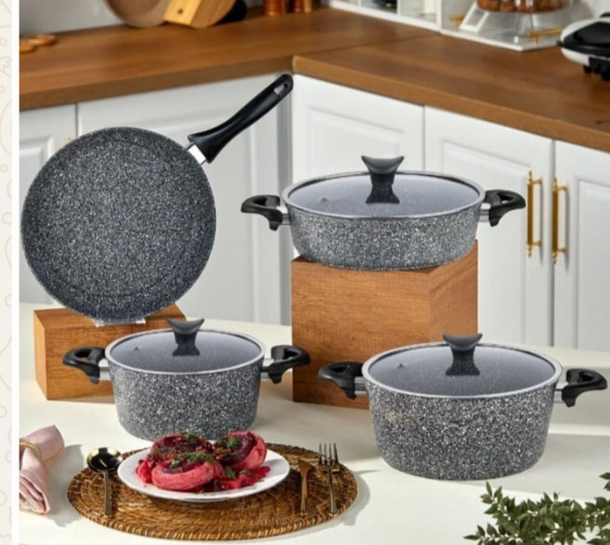 Siyah Granit Görünümlü Tencere ve Tava Seti - Görsel 5