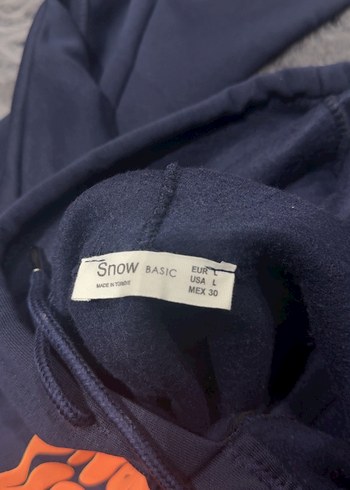 Koyu Mavi Kapüşonlu Baskılı Sweatshirt - Görsel 3