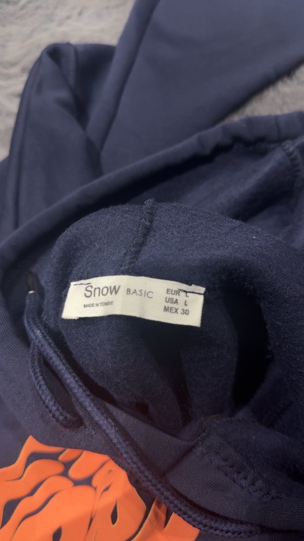 Koyu Mavi Kapüşonlu Baskılı Sweatshirt - Görsel 3