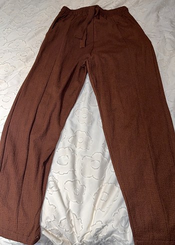 Kahverengi Keten Bol Kesim Kadın Pantolon - Görsel 2