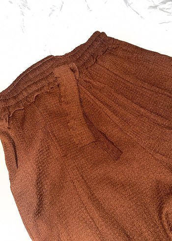 Kahverengi Keten Bol Kesim Kadın Pantolon - Görsel 3