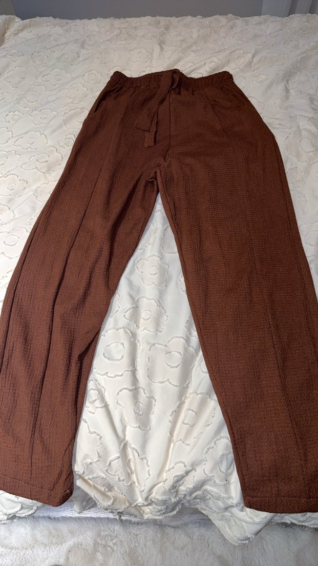 Kahverengi Keten Bol Kesim Kadın Pantolon - Görsel 2