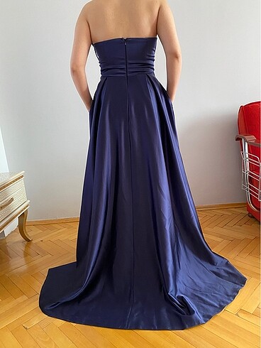 Lacivert Saten Abiye - Görsel 2