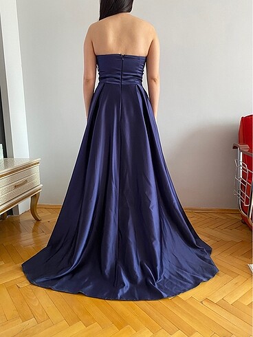 Lacivert Saten Abiye - Görsel 3