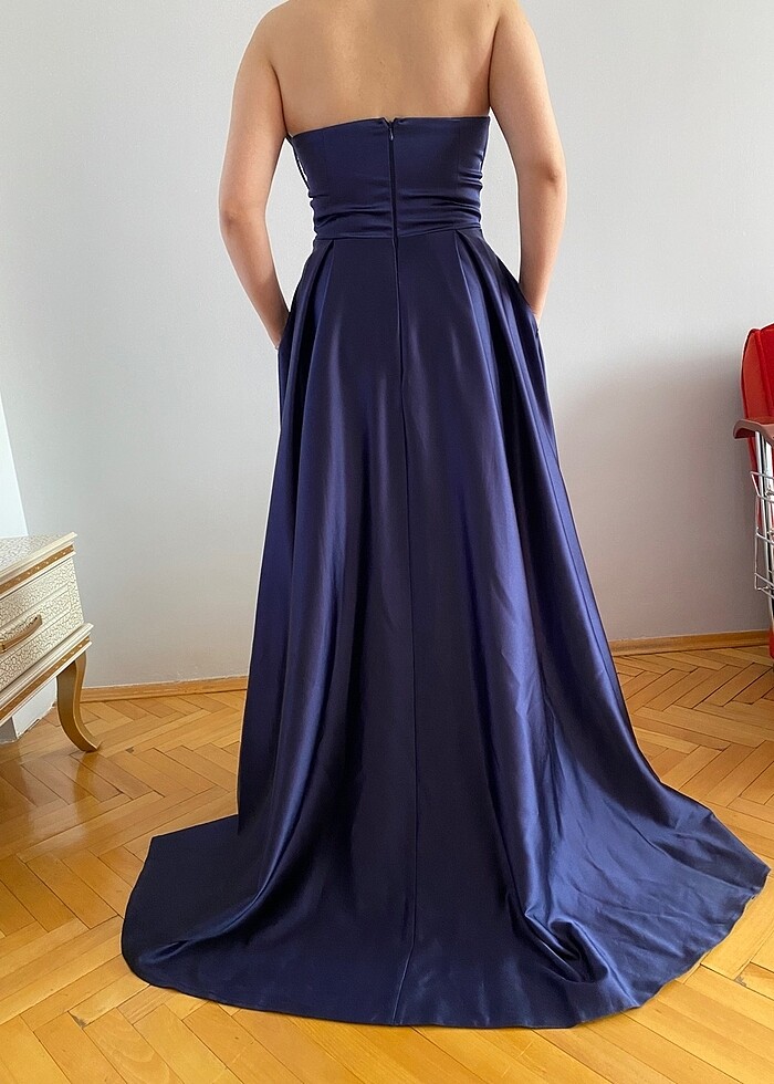 Lacivert Saten Abiye - Görsel 2