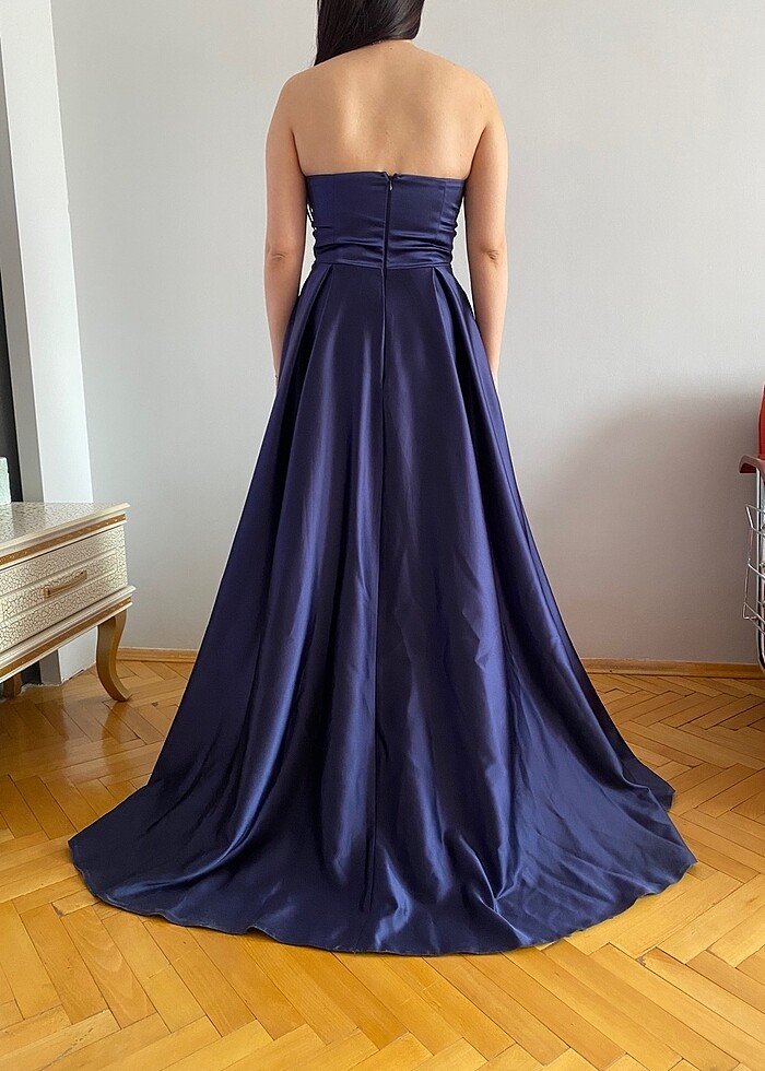 Lacivert Saten Abiye - Görsel 3