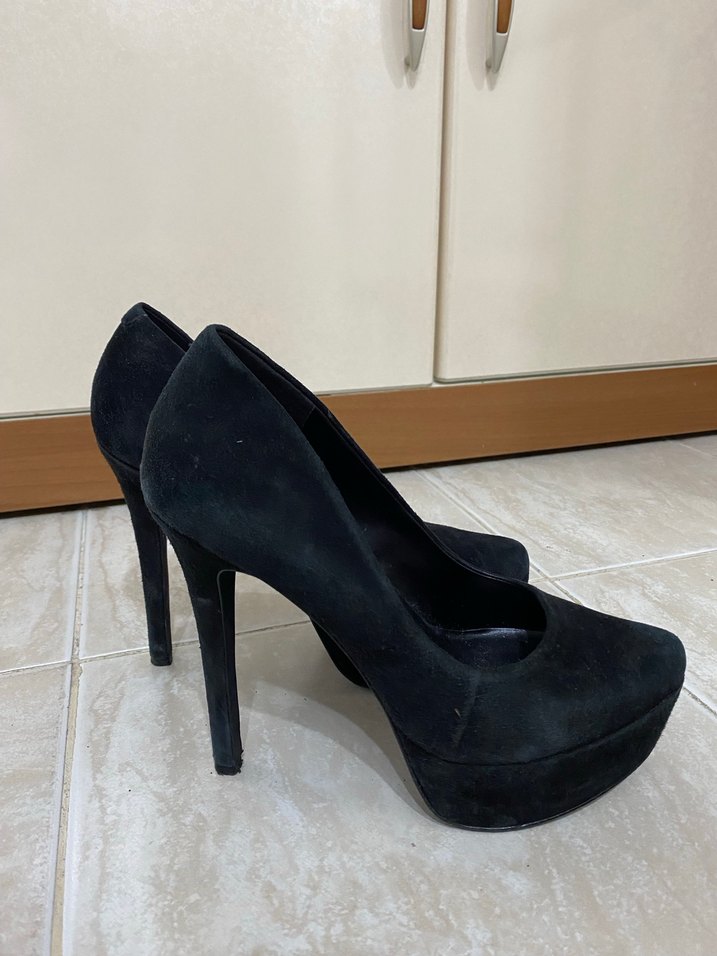 Siyah Süet Platform Topuklu Stiletto - Görsel 3