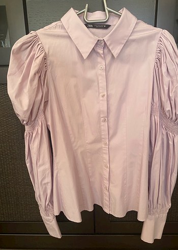 Düğmeli, Uzun Kollu Lila Kadın Gömlek - Görsel 2