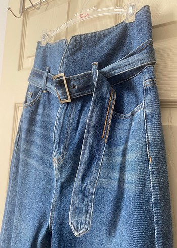 Trendyol & Milla Mavi Kemerli Denim Yüksek Bel Pantolon