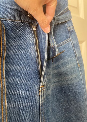 s Beden mavi Renk Mavi Kemerli Denim Yüksek Bel Pantolon