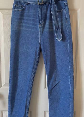 Mavi Kemerli Denim Yüksek Bel Pantolon