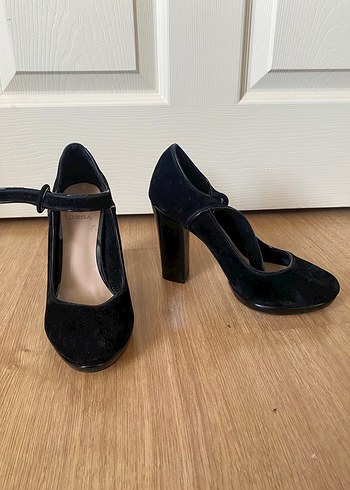 36 Beden Siyah Süet Platform Topuklu Kadın Stiletto