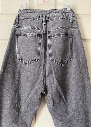 38 Beden Düğmeli Gri Kadın Denim Pantolon