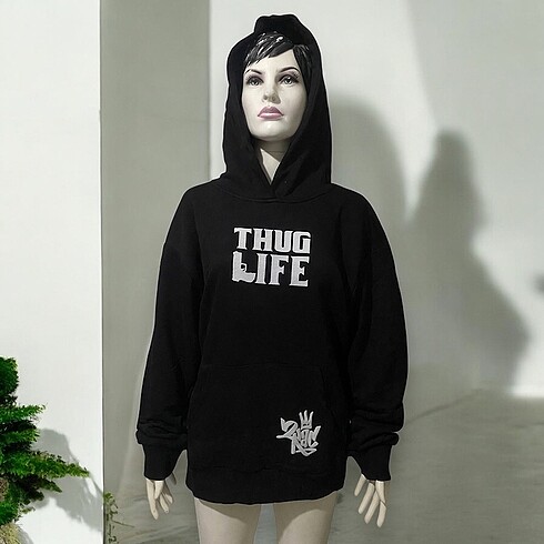 40 Beden siyah Renk Tupac sırt baskılı sweatshirt/hoodie