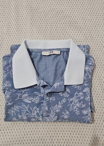 Mavi Çiçek Desenli Erkek Polo Tişört - Görsel 4