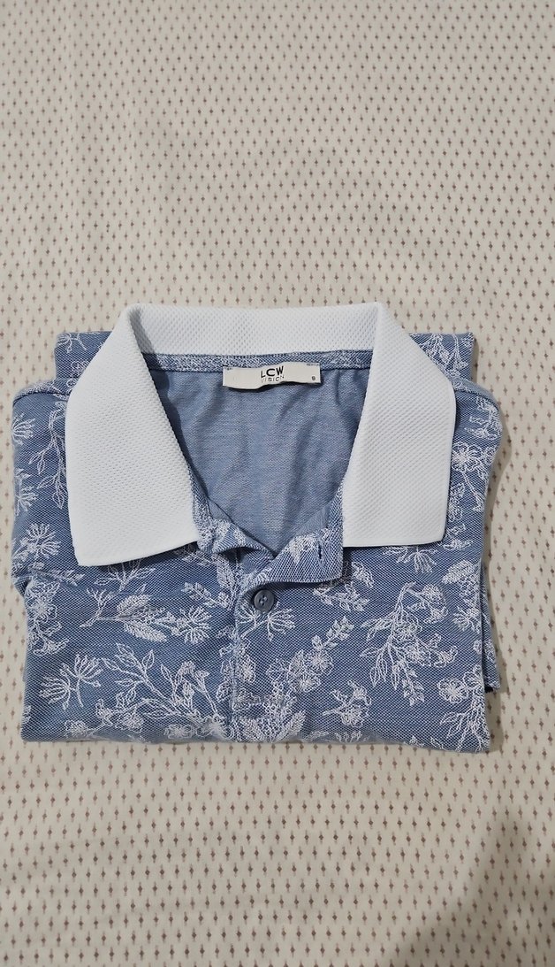 Mavi Çiçek Desenli Erkek Polo Tişört - Görsel 4