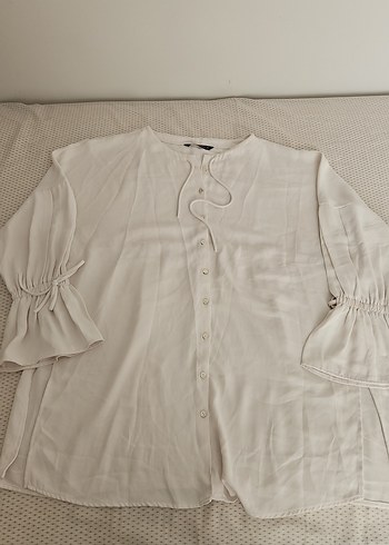 Düğmeli, Uzun Kollu, Beyaz Kadın Gömlek - Görsel 2