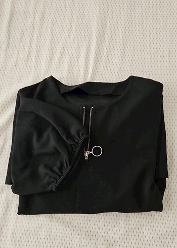 Siyah, Fermuarlı, Uzun Kollu Bluz - Görsel 4