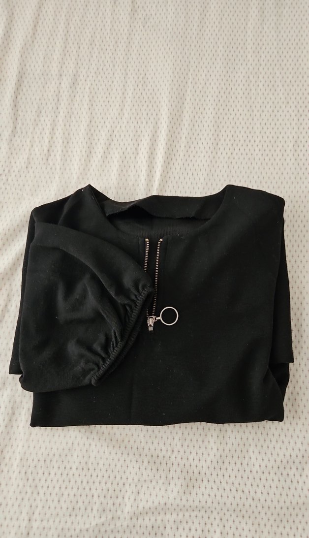 Siyah, Fermuarlı, Uzun Kollu Bluz - Görsel 4