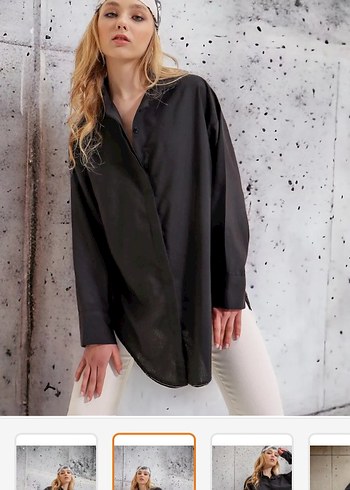 Siyah Uzun Kollu Salaş Kadın Gömlek - Görsel 2