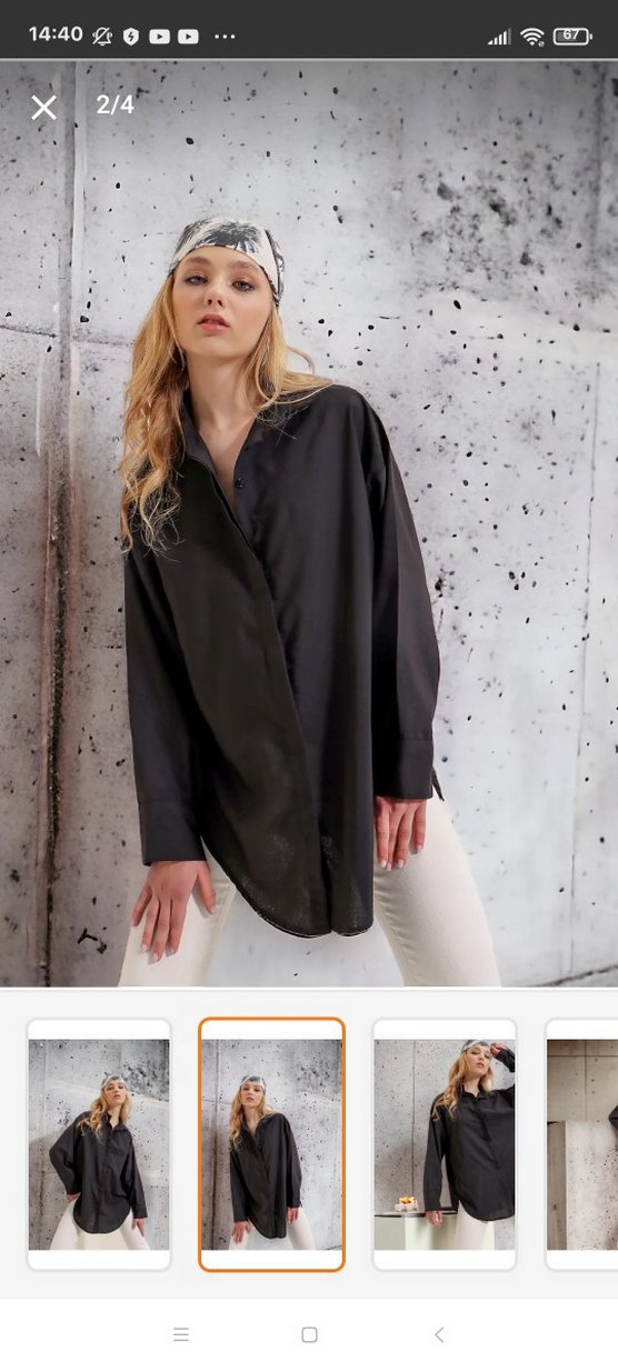 Siyah Uzun Kollu Salaş Kadın Gömlek - Görsel 2