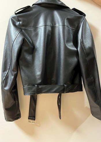 Diğer Siyah Deri Biker Ceket, Kemerli, Sıkı Kesim